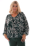 Ballon top lange mouwen print zebra flessengroen