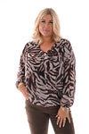 Ballon top lange mouwen print zebra bruin