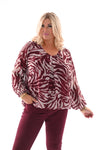 Ballon top lange mouwen print zebra bordeaux