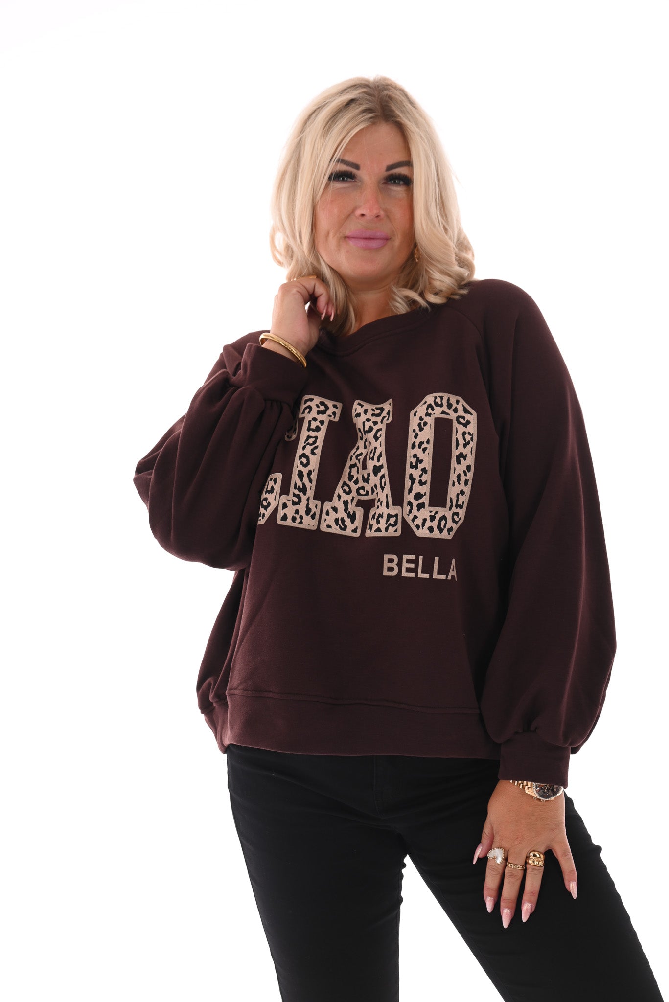 Sweater Ciao Bella panterprint donkerbruin