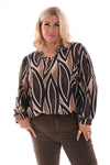 Top v-hals met print blad bruin