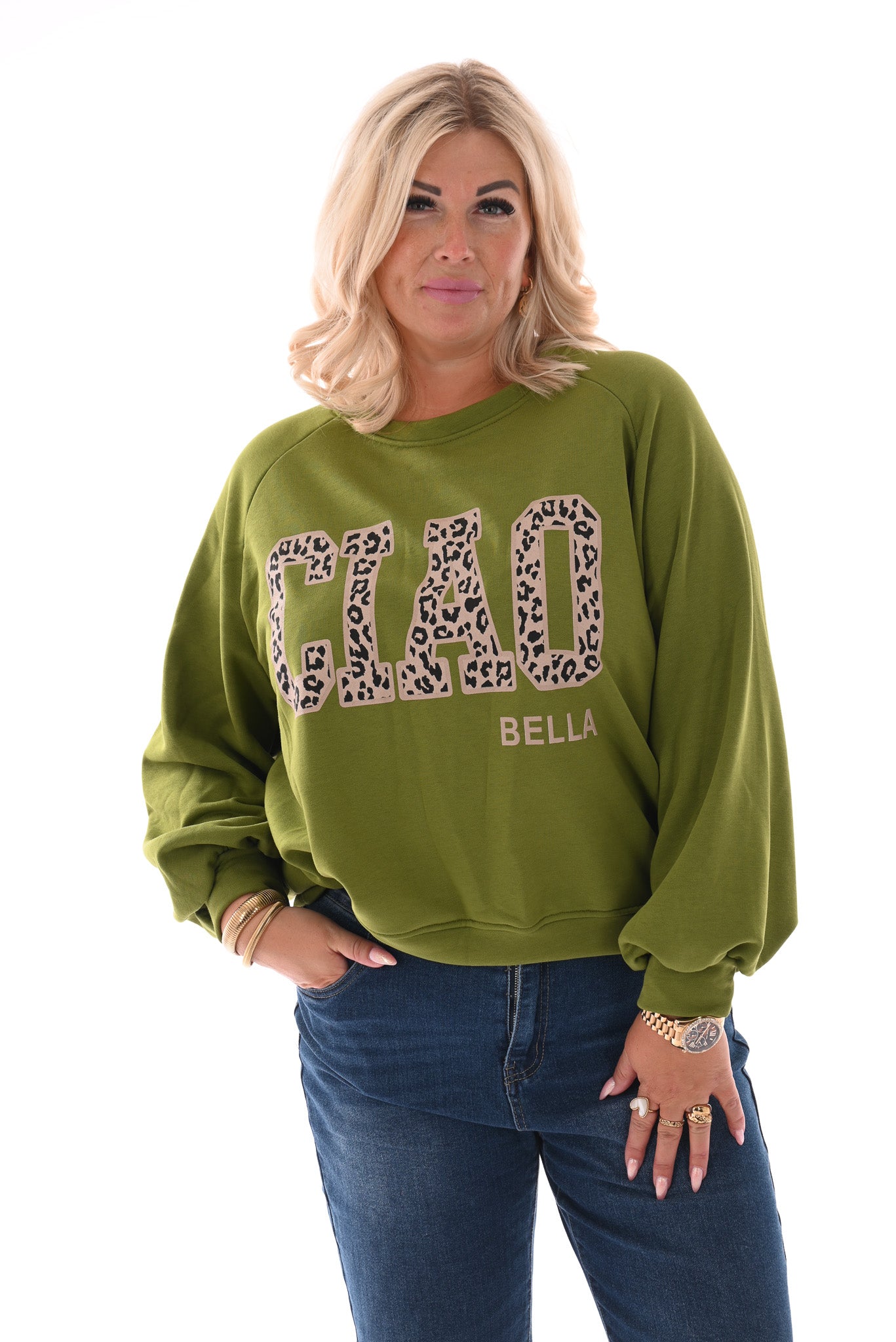 Sweater Ciao Bella panterprint groen