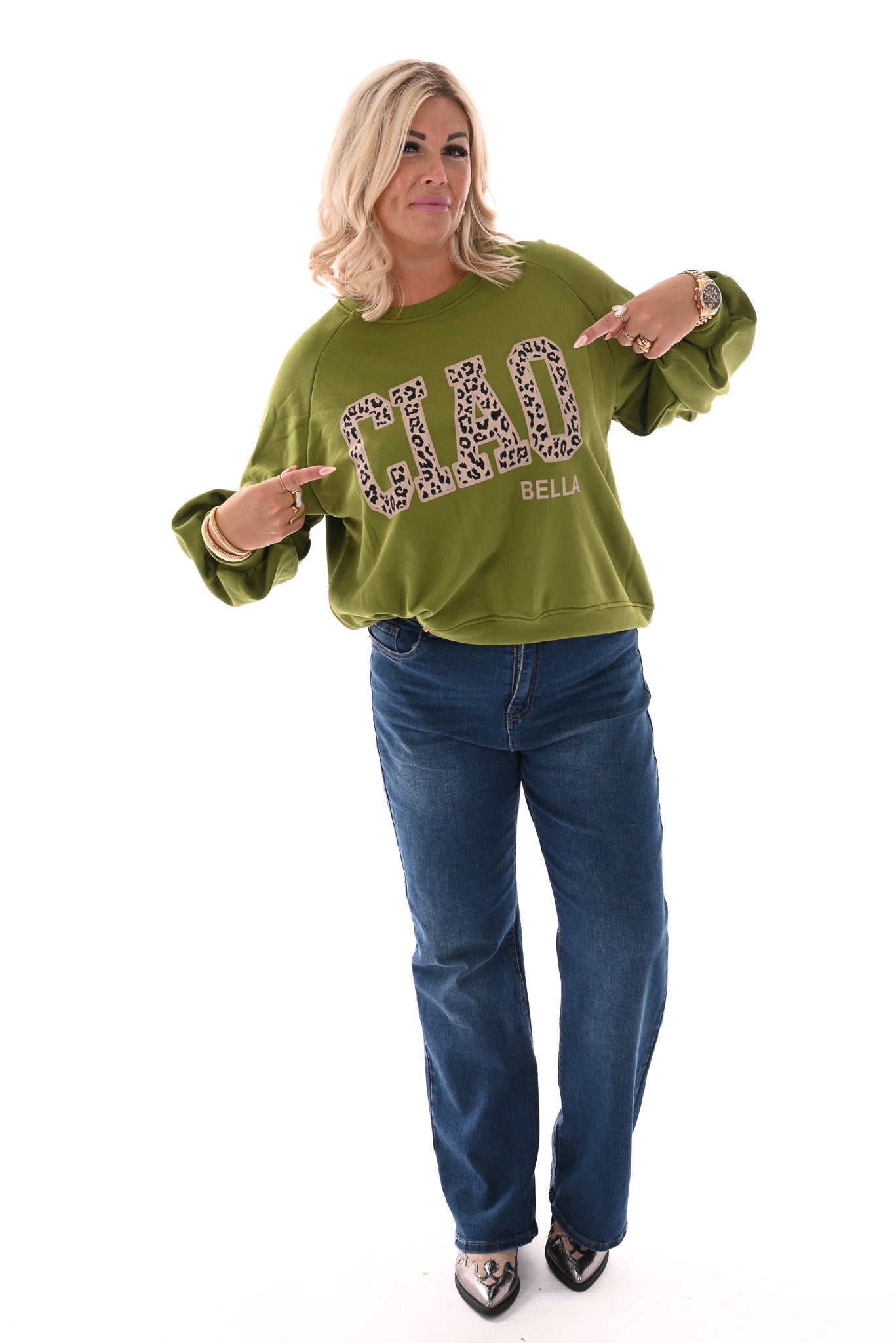 Sweater Ciao Bella panterprint groen