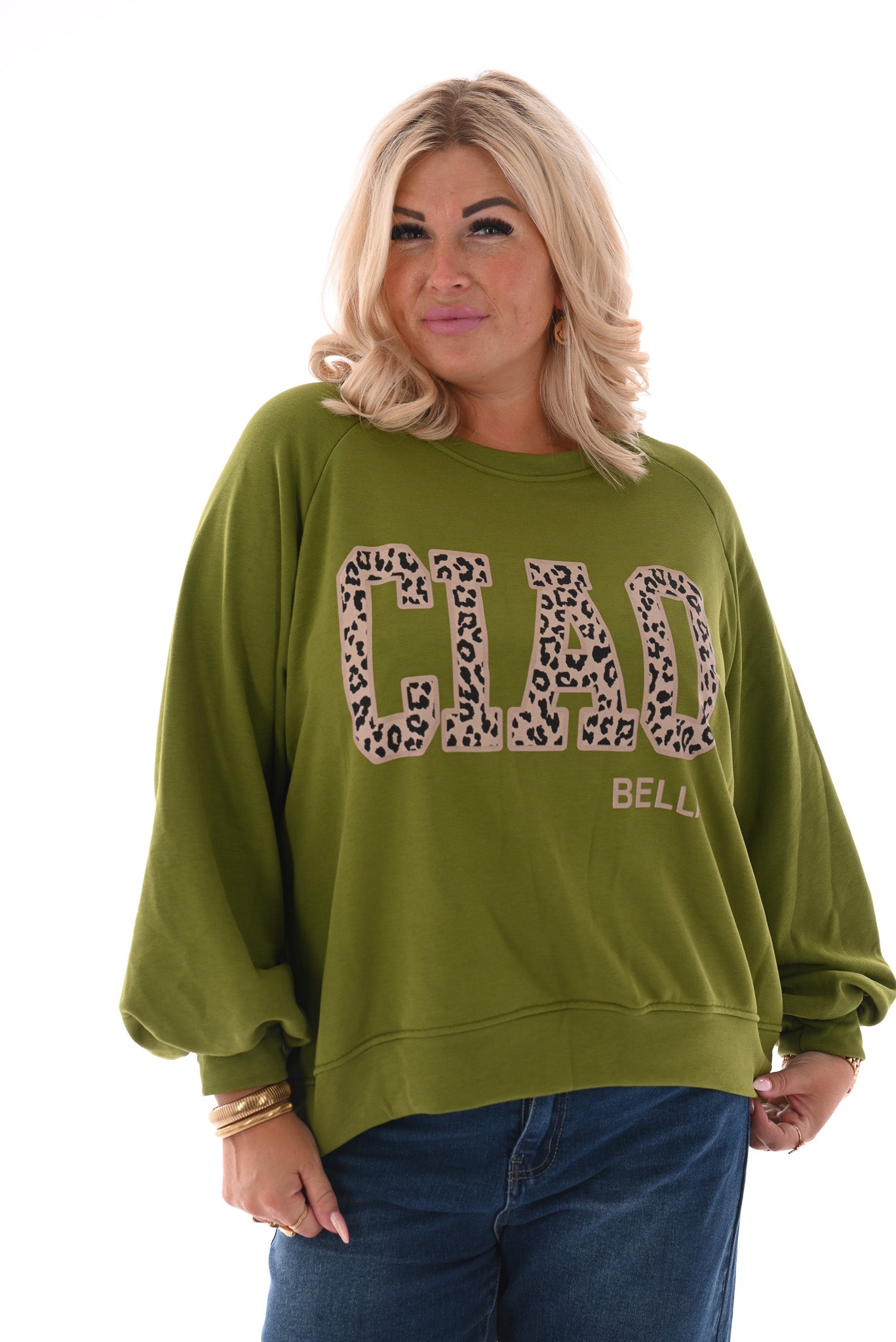 Sweater Ciao Bella panterprint groen