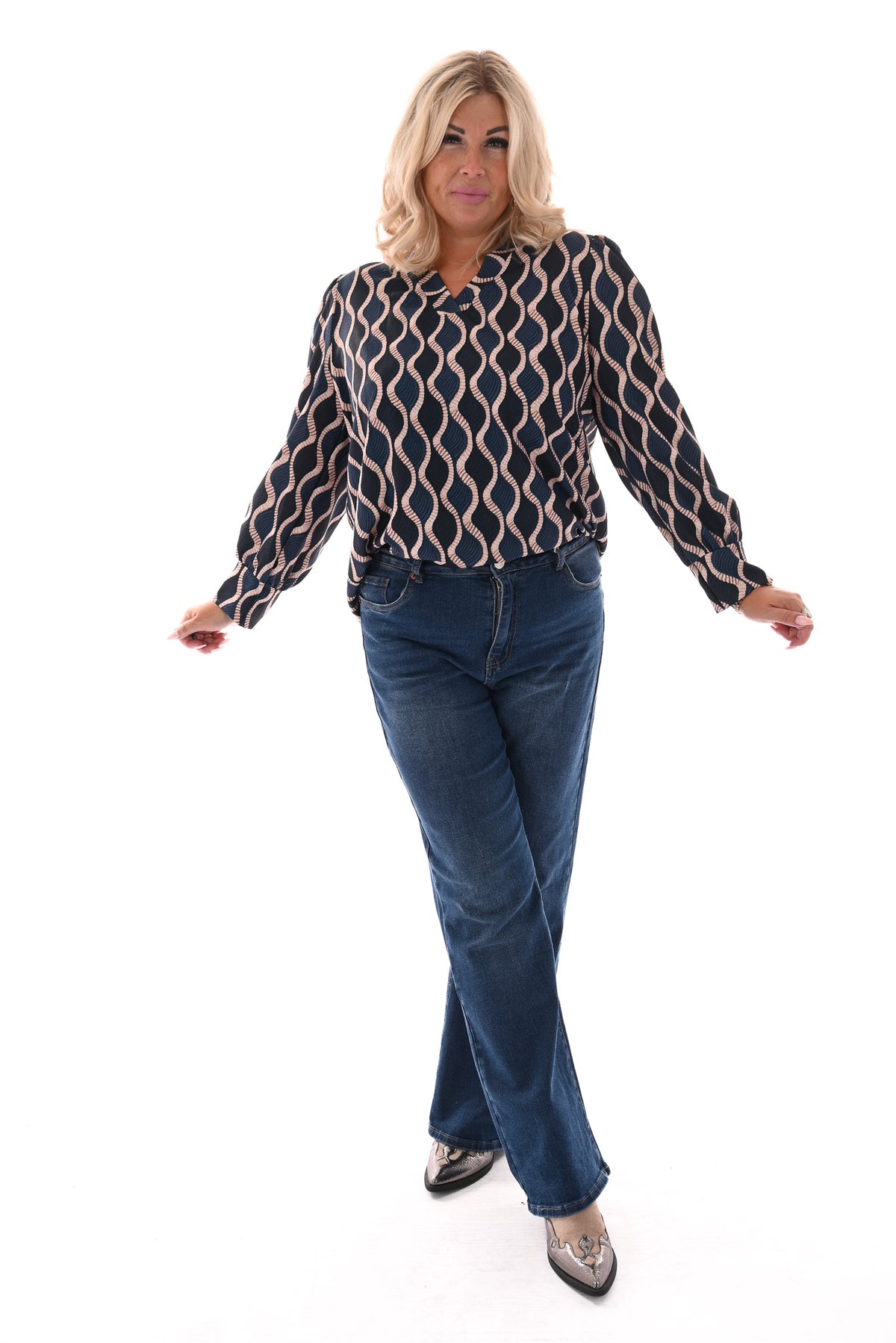 Top v-hals wave marineblauw