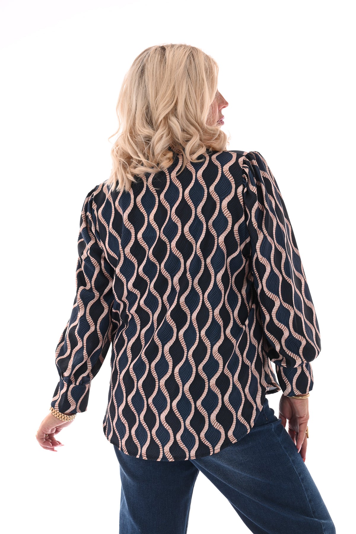 Top v-hals wave marineblauw
