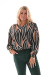 Top v-hals met print blad legergroen