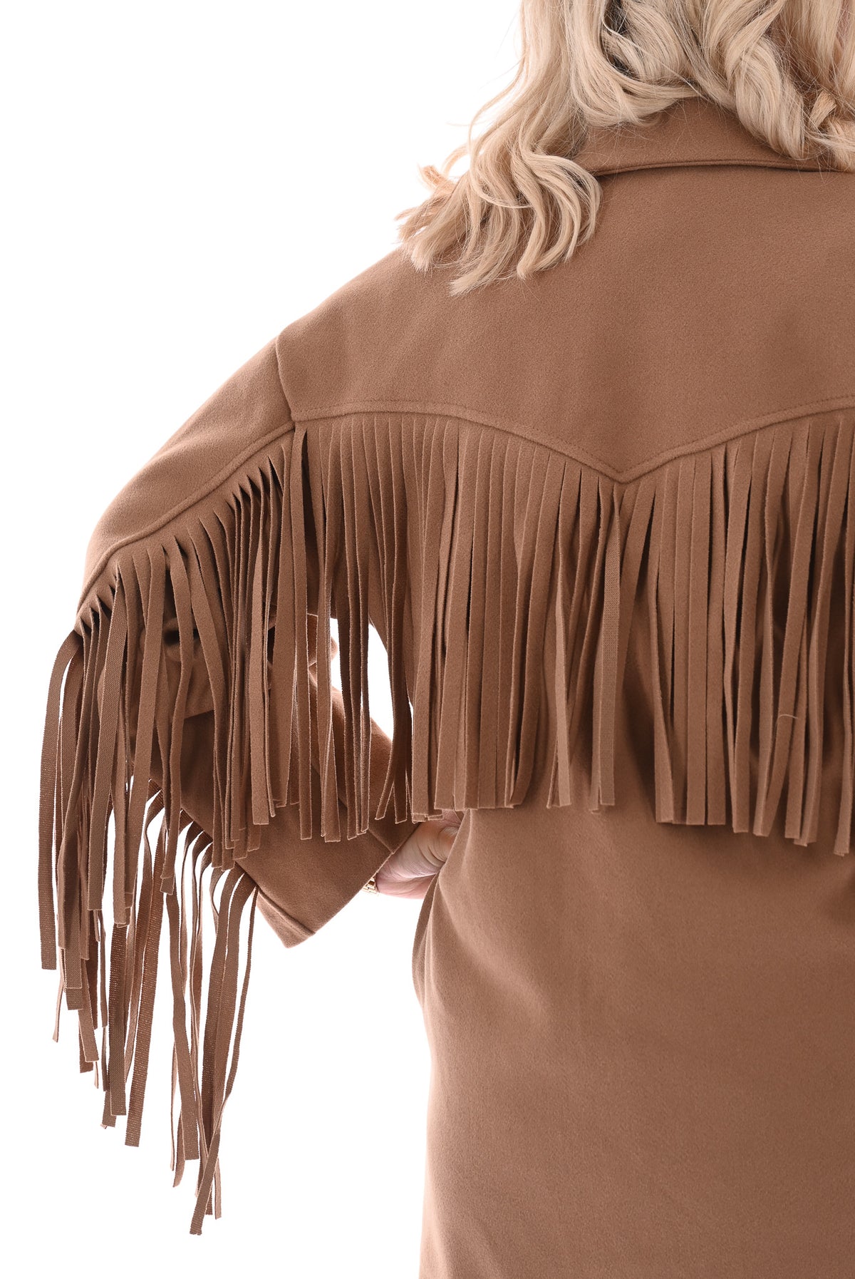 Manteljas met franjes en knopen camel