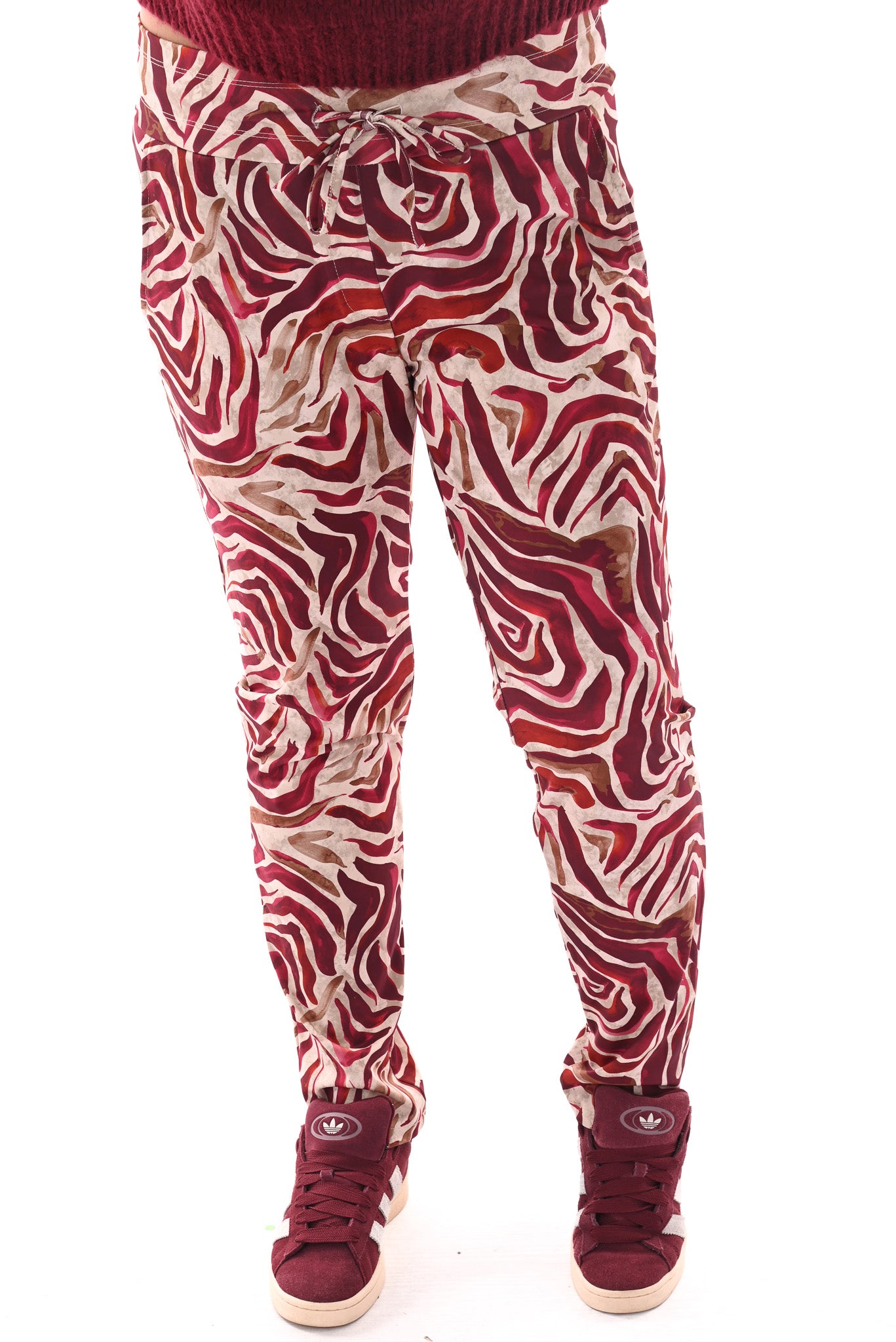 Broek print strepen bordeaux