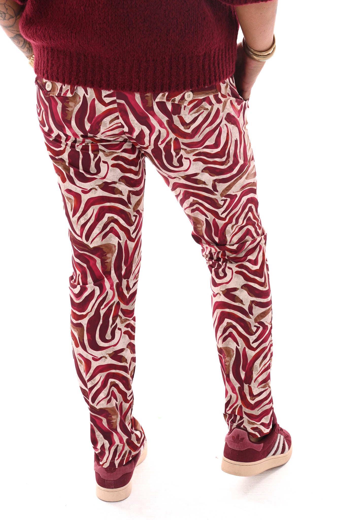 Broek print strepen bordeaux