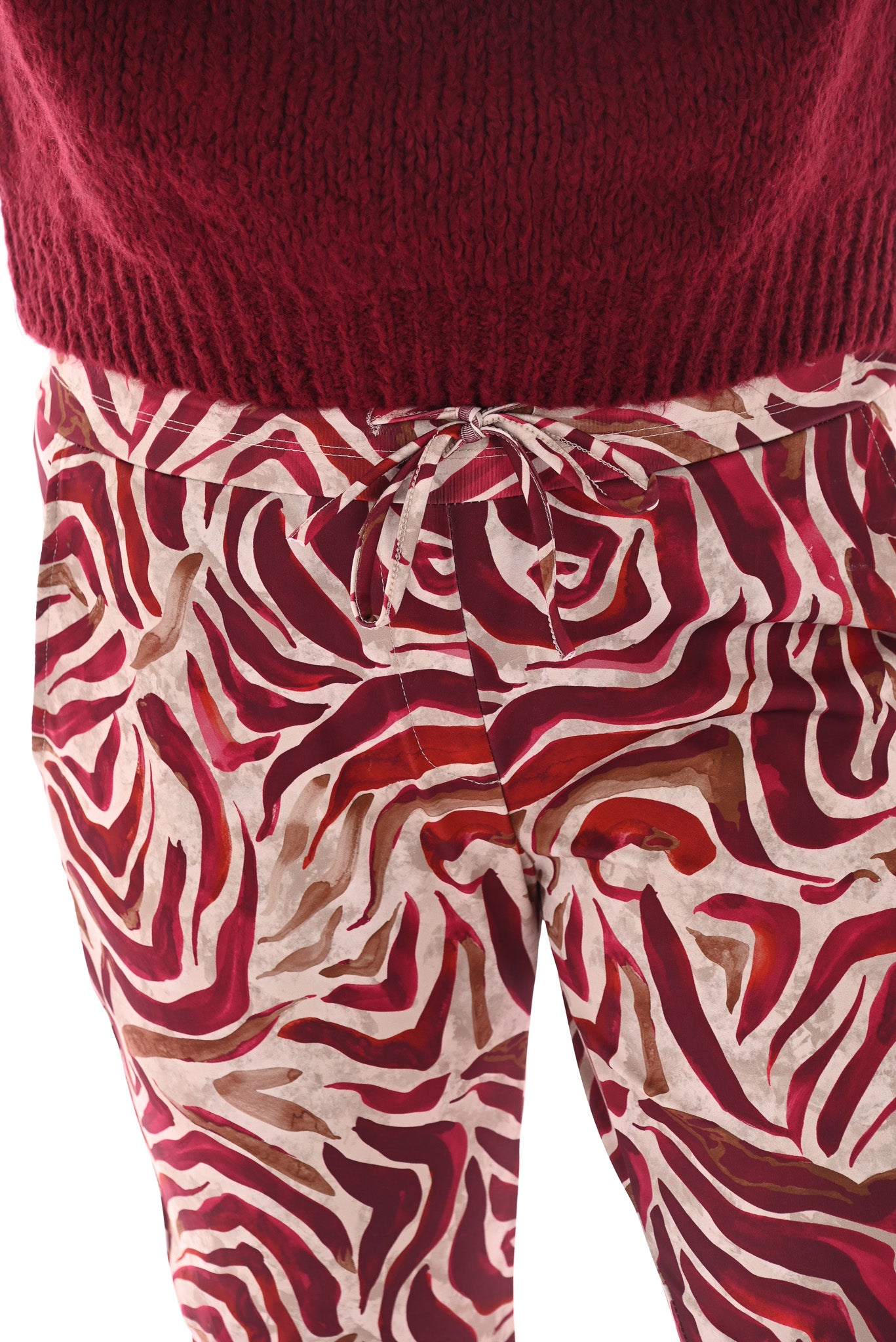 Broek print strepen bordeaux