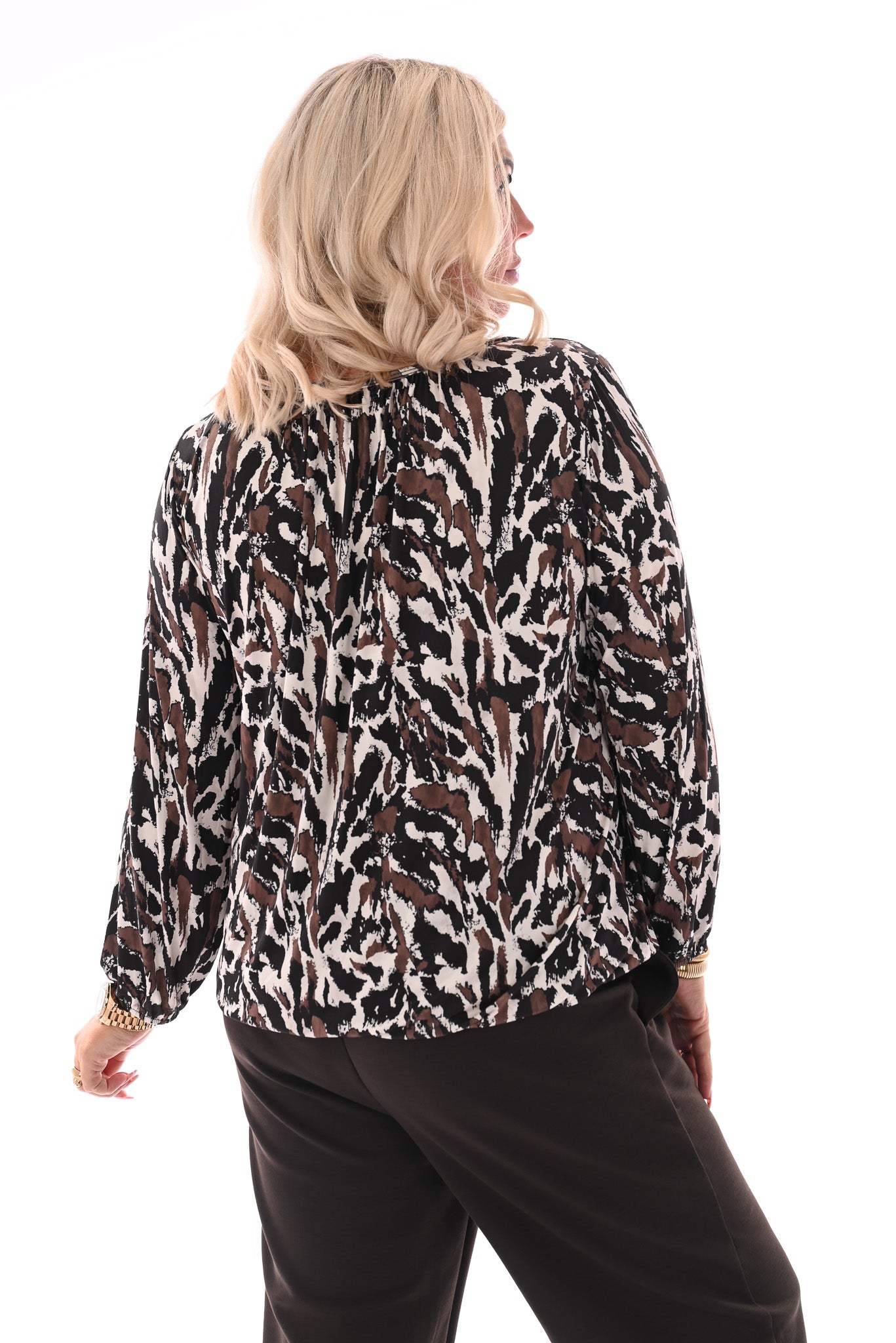 Basic top lange mouwen print vlekken zwart
