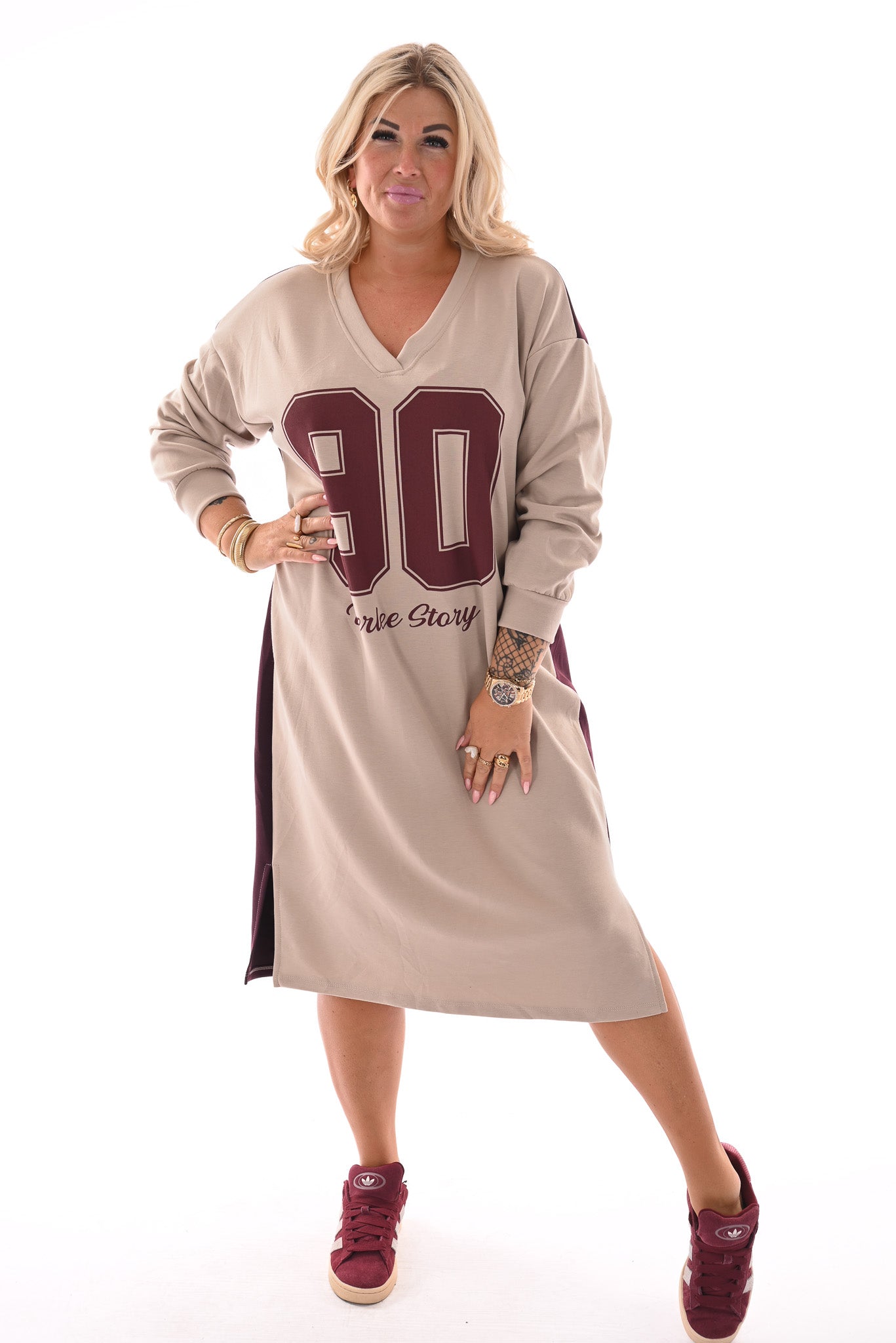 Sweaterdress 90's lange mouwen bordeaux