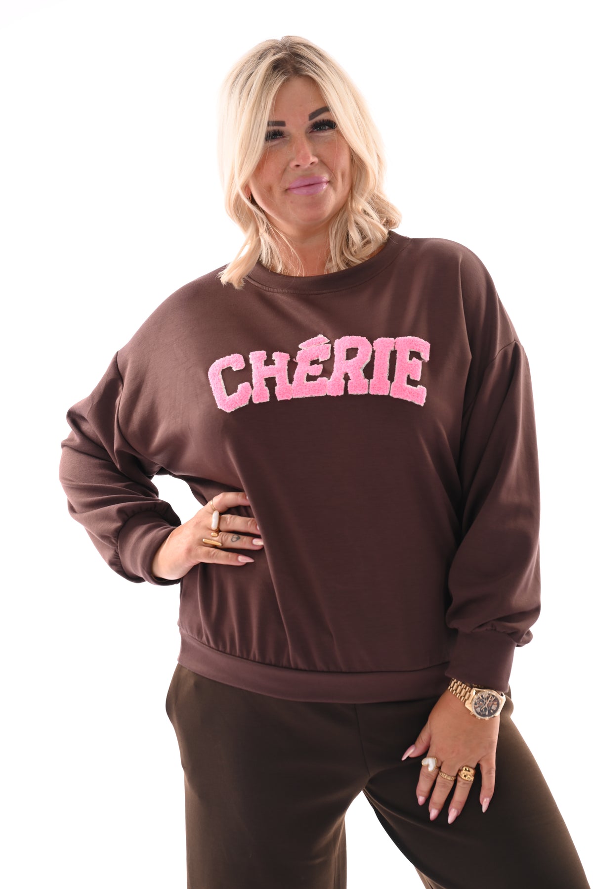 Sweater Cherie bruin/roze