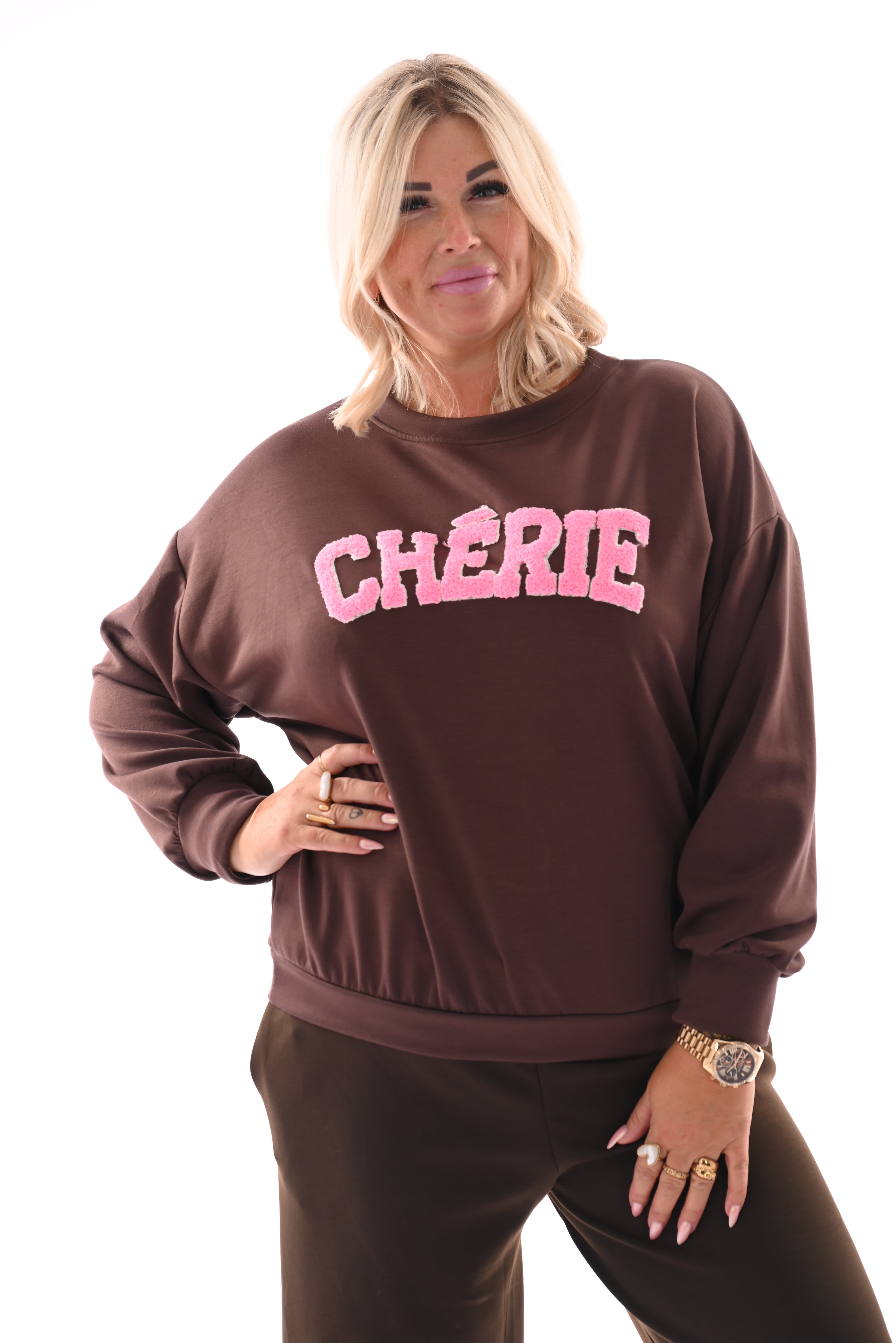 Sweater Cherie bruin/roze