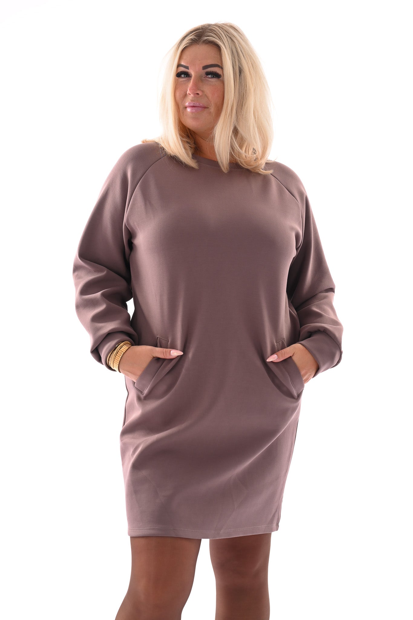 Sweaterdress deluxe met zakken taupe