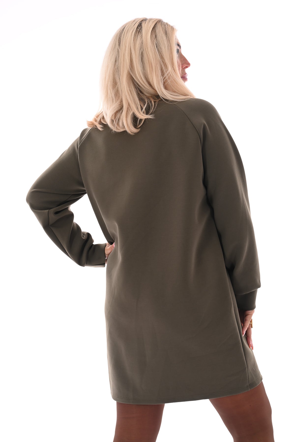 Sweaterdress deluxe met zakken legergroen