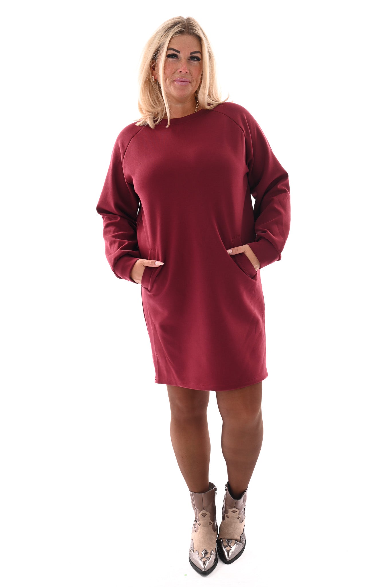 Sweaterdress deluxe met zakken bordeaux