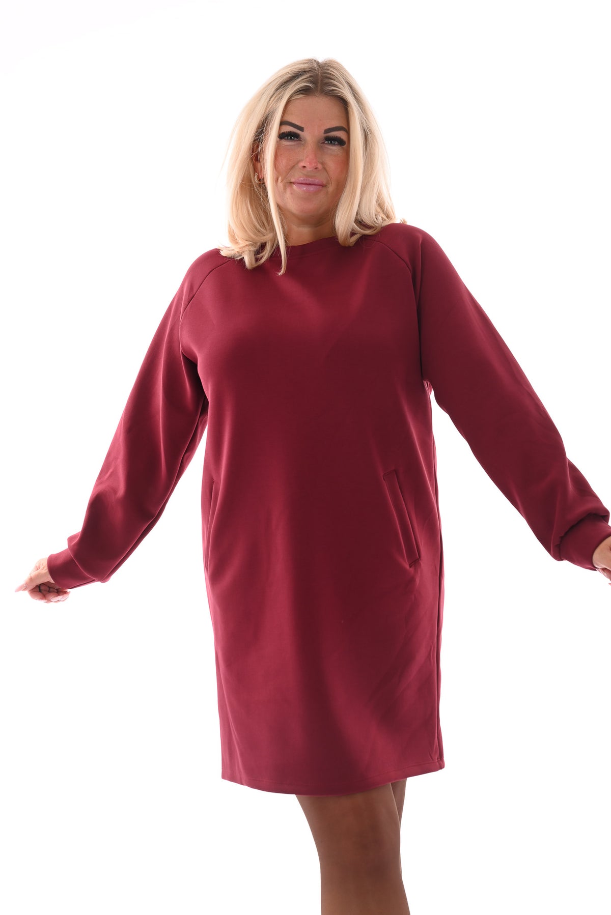 Sweaterdress deluxe met zakken bordeaux