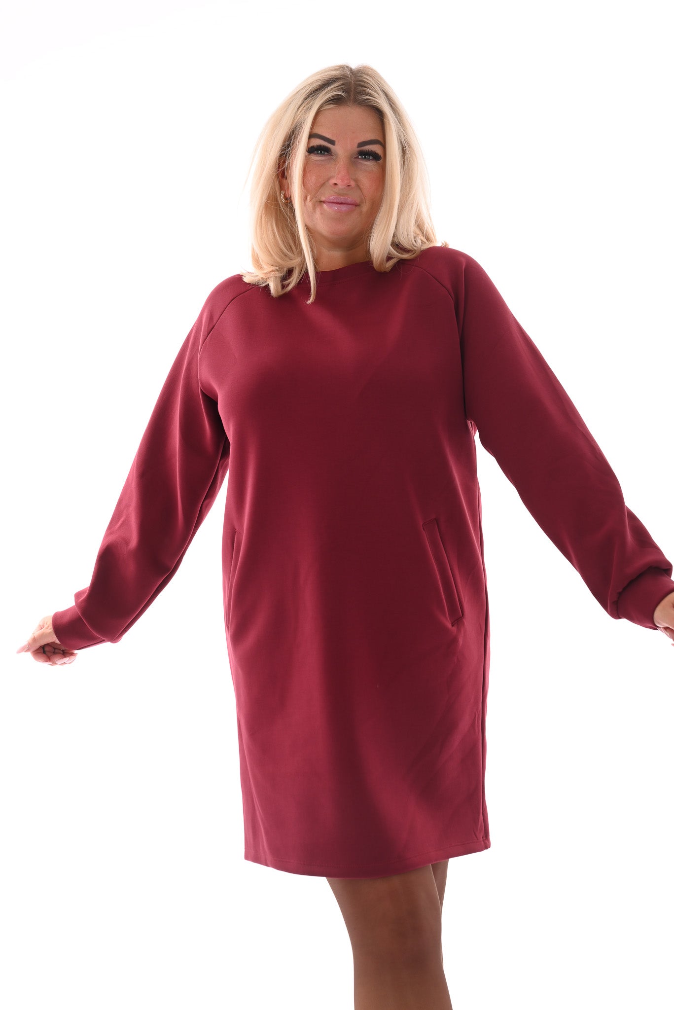 Sweaterdress deluxe met zakken bordeaux