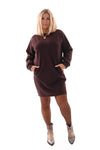 Sweaterdress deluxe met zakken donkerbruin