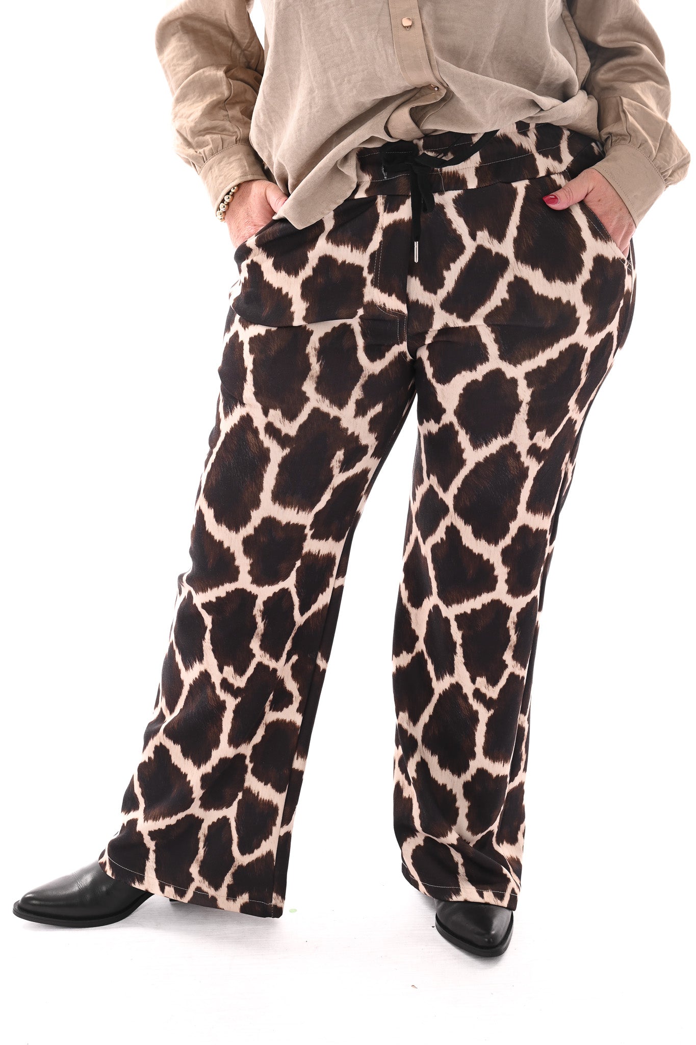 Broek giraffe print donkerbruin