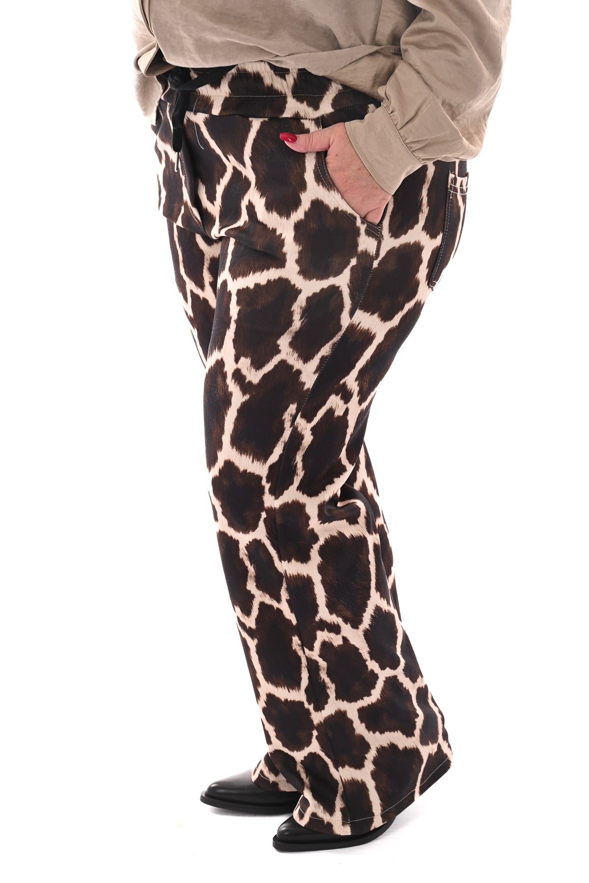 Broek giraffe print donkerbruin