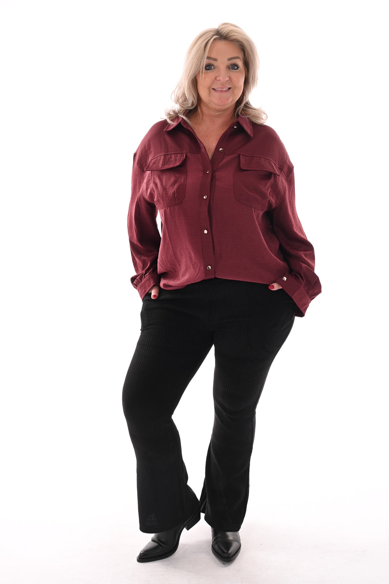 legging rib flared zwart