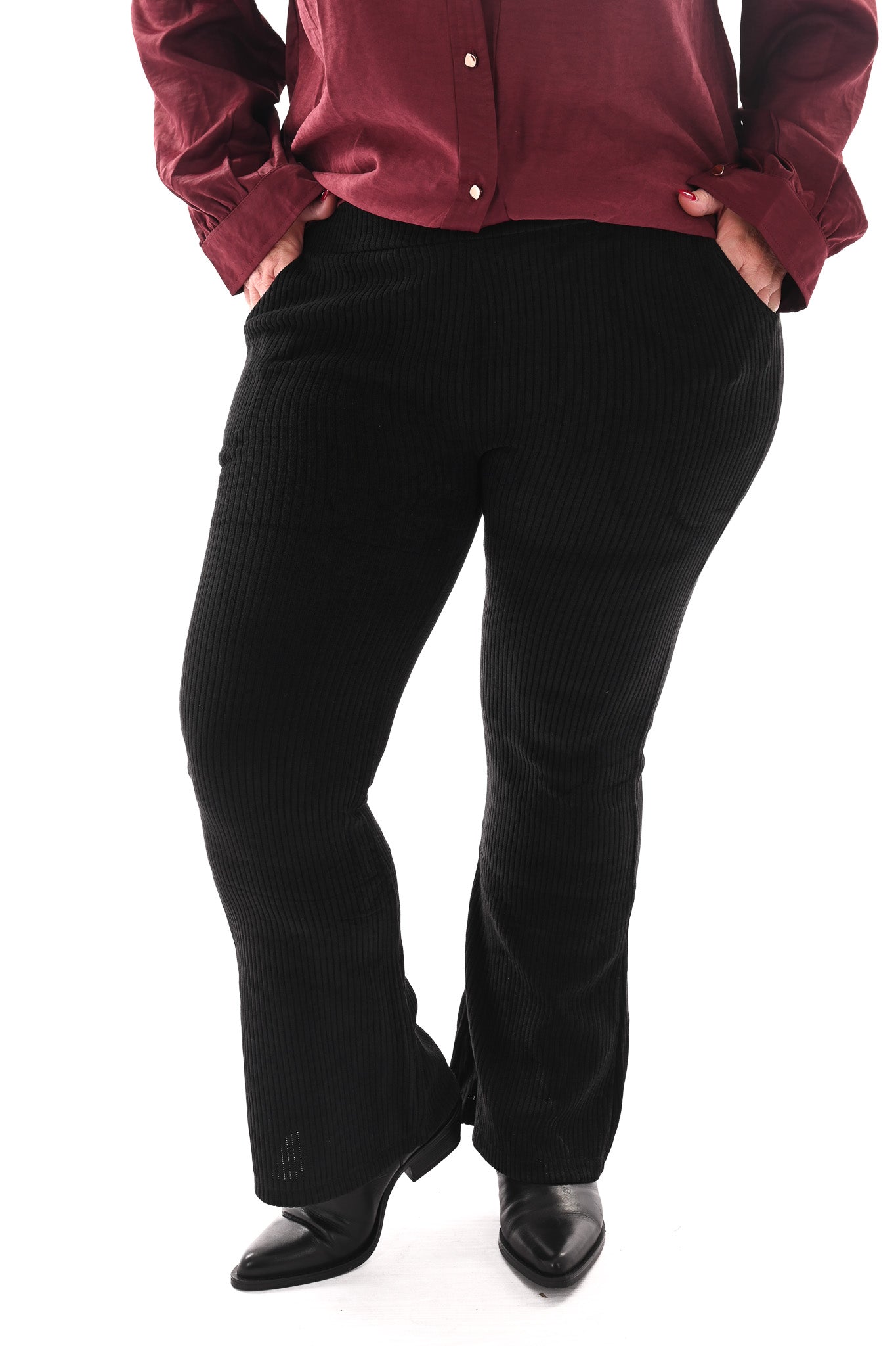 legging rib flared zwart