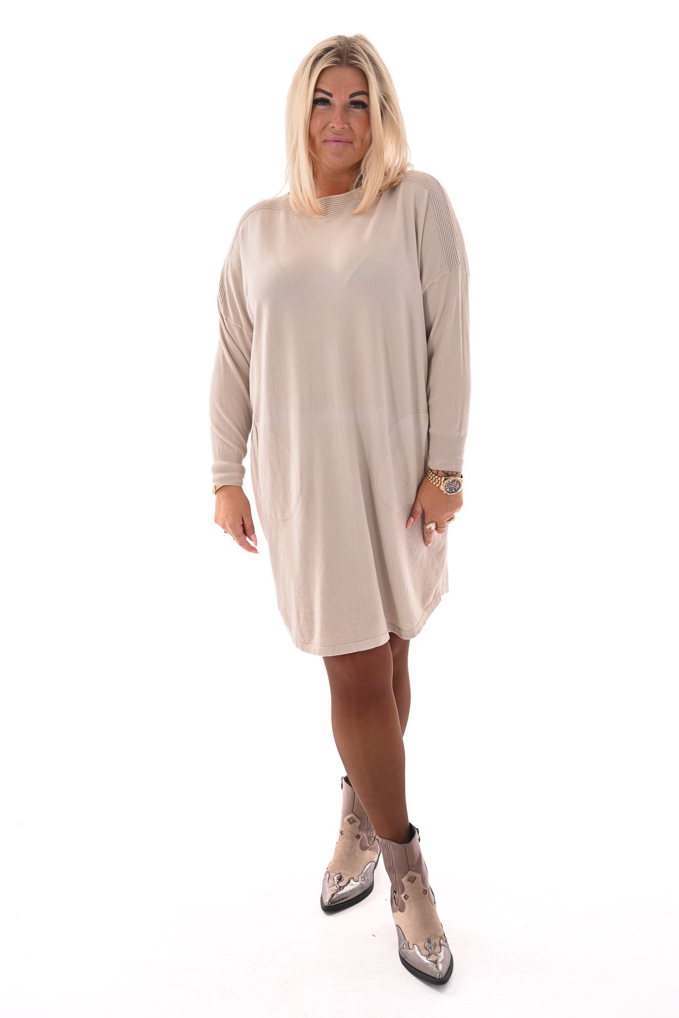 Tuniek boothals met strepen op de rug beige