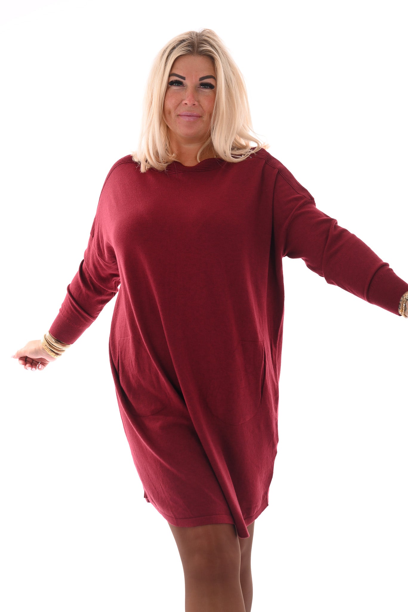 Tuniek boothals met strepen op de rug bordeaux
