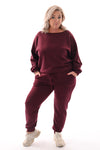 Tweedelig pak ovale halslijn aubergine