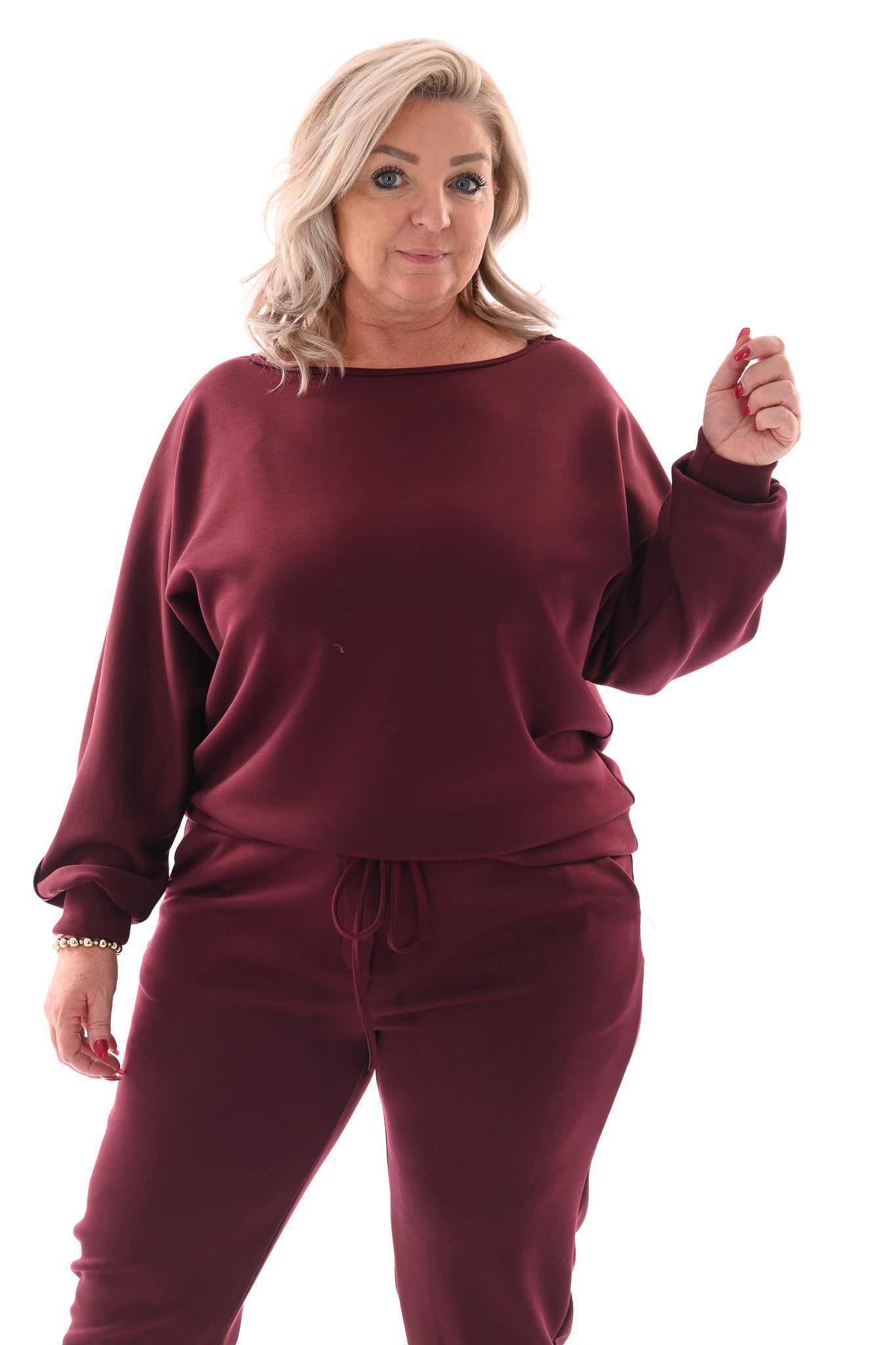 Tweedelig pak ovale halslijn aubergine