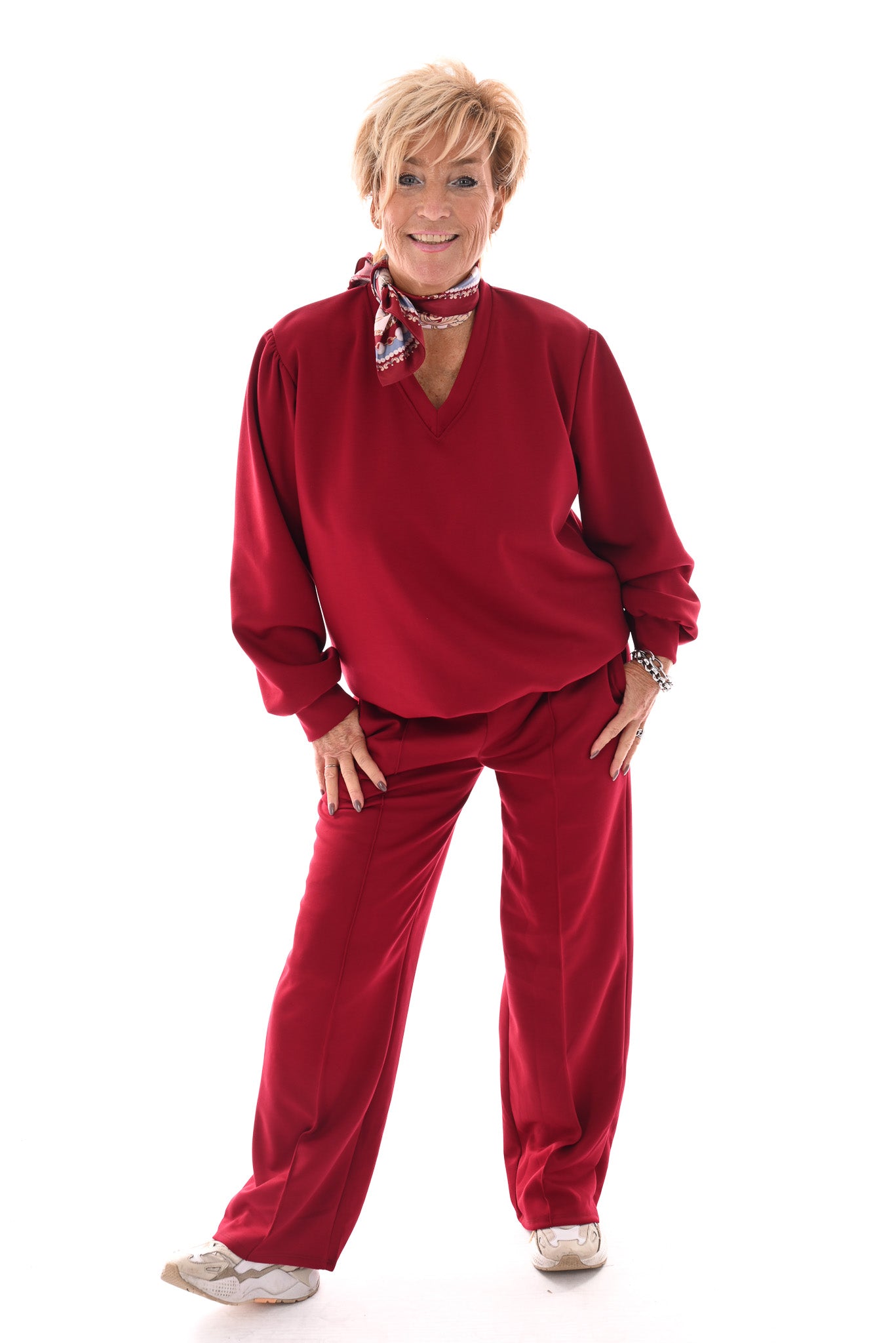 Tweedelig pak basic v-hals bordeaux