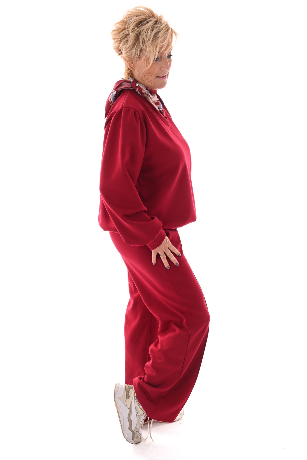 Tweedelig pak basic v-hals bordeaux