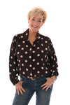Doorknoop blouse grote dots donkerbruin