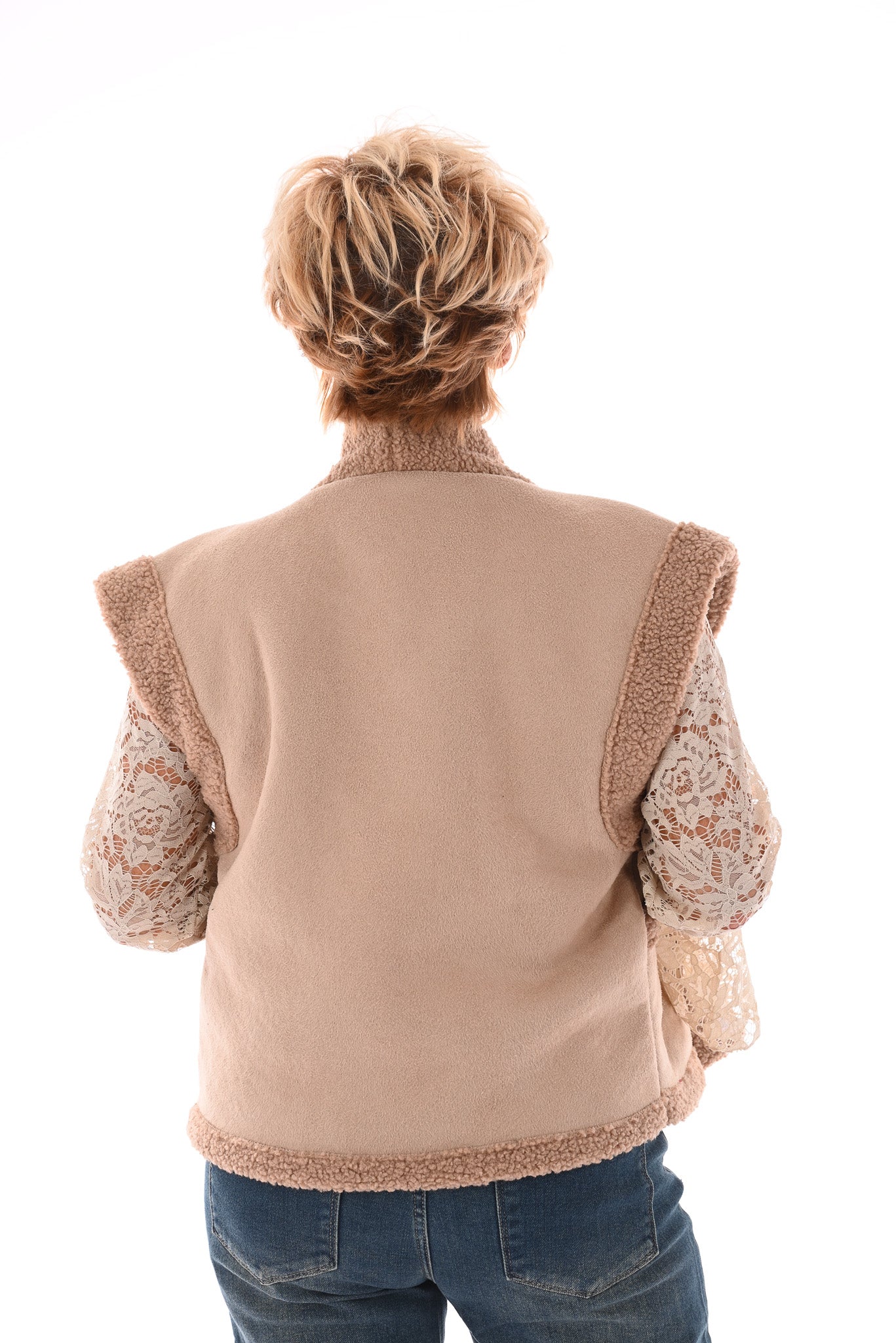 Gilet suede en teddy camel