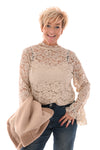 Kanten top trompetmouwen beige