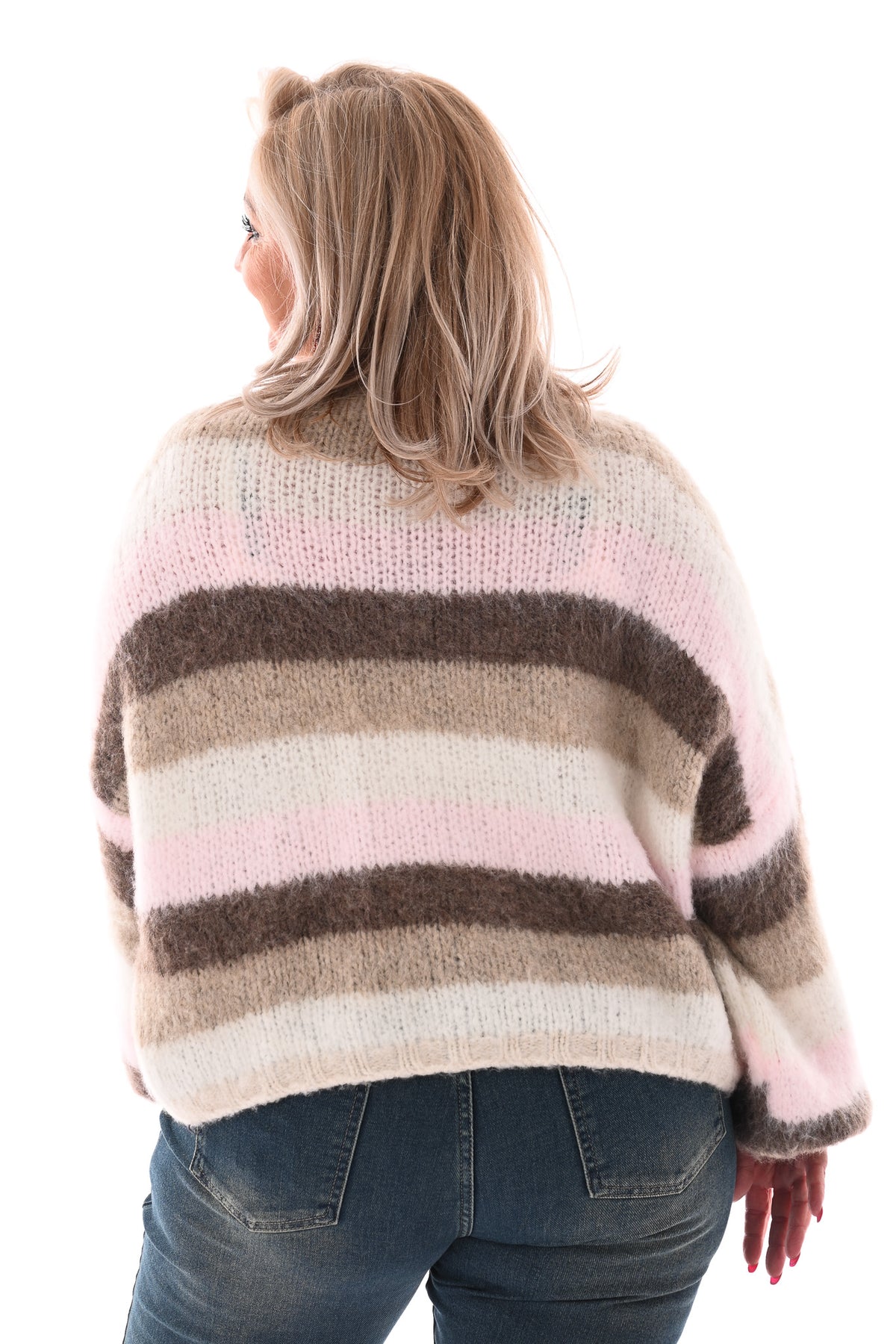 Gestreept vest met brocheknopen beige/roze