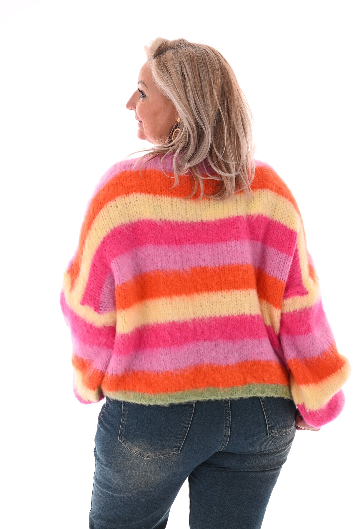 Gestreept vest met brocheknopen roze/oranje