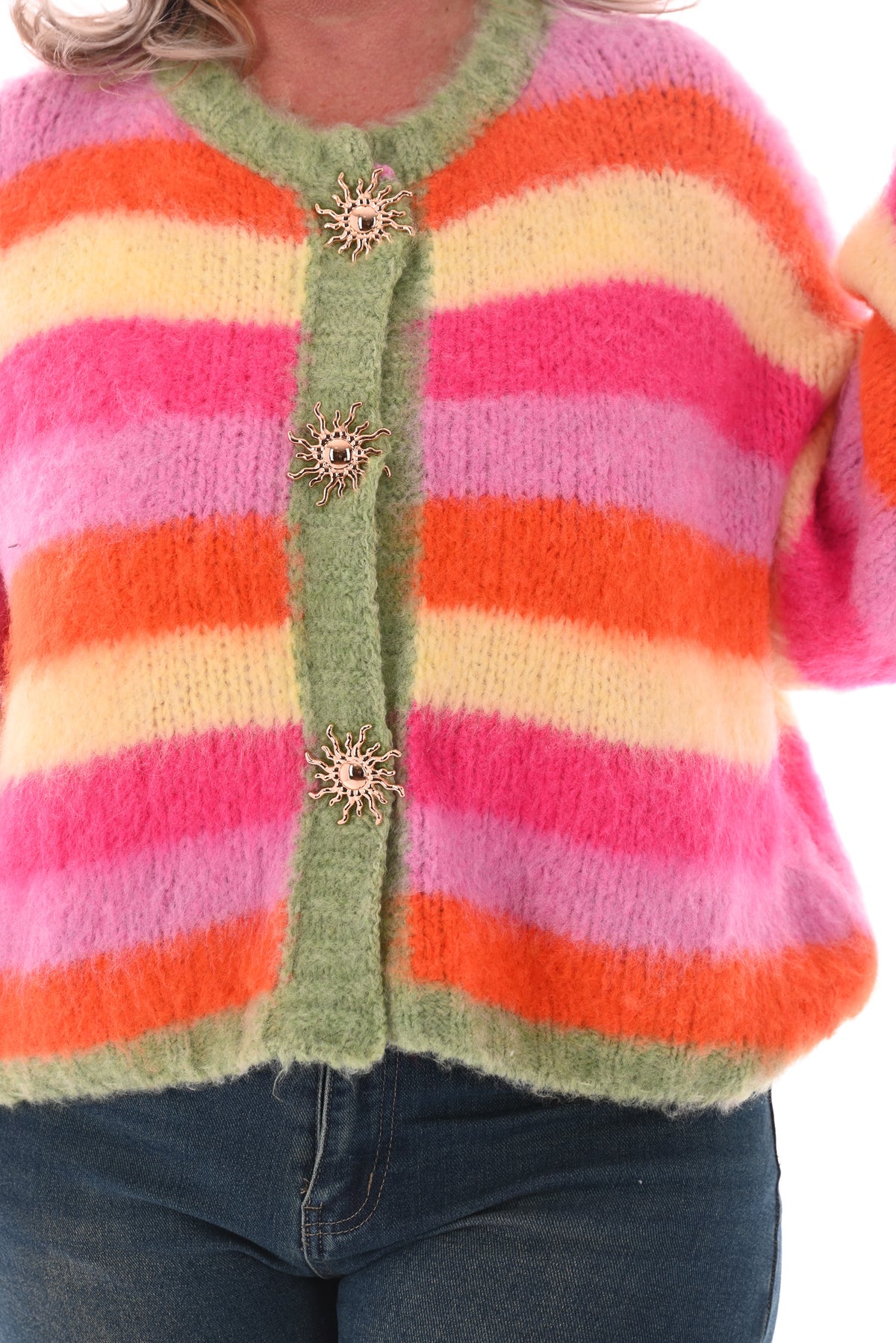 Gestreept vest met brocheknopen roze/oranje