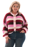 Gestreept vest met brocheknopen bordeaux/roze