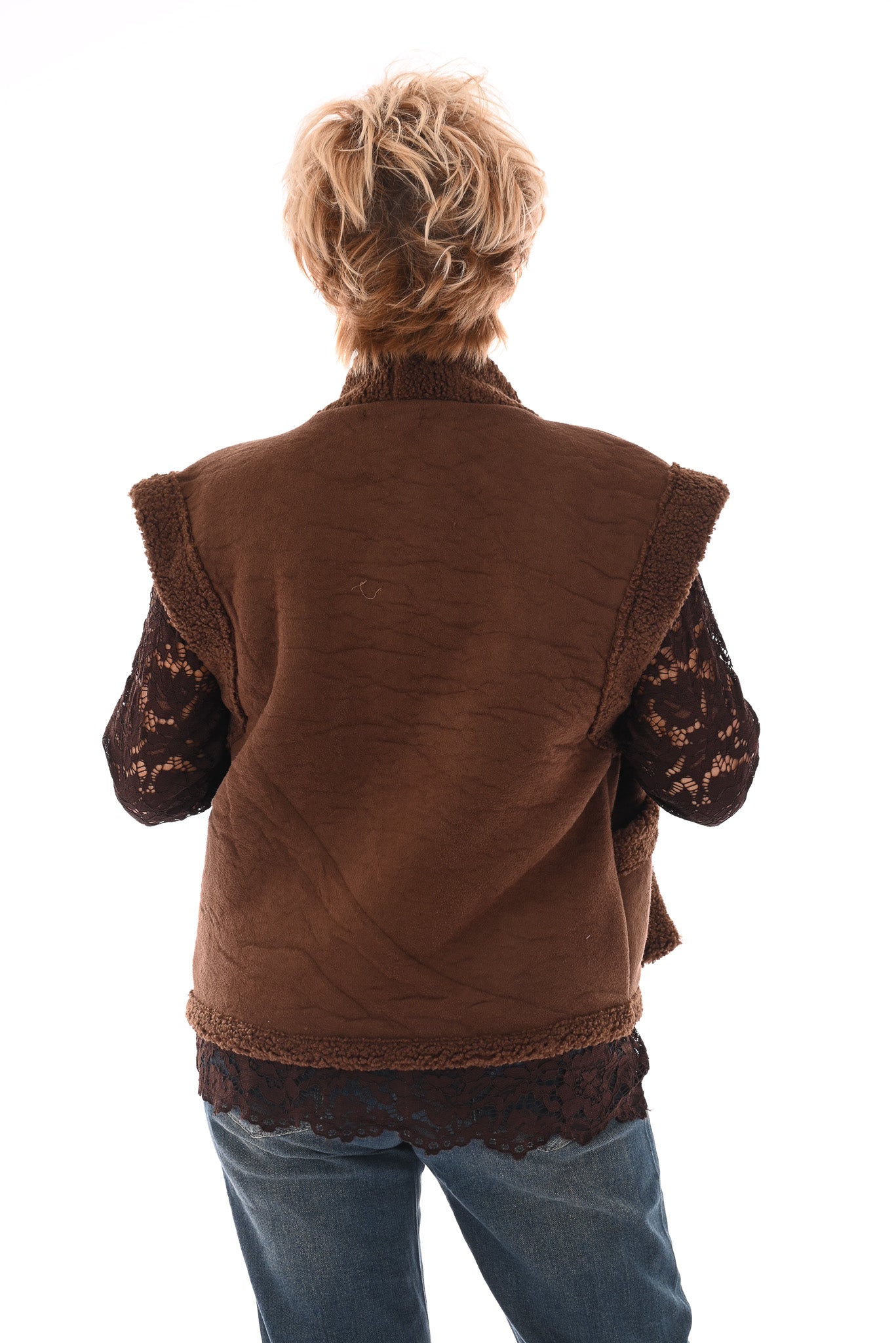 Gilet suede en teddy bruin