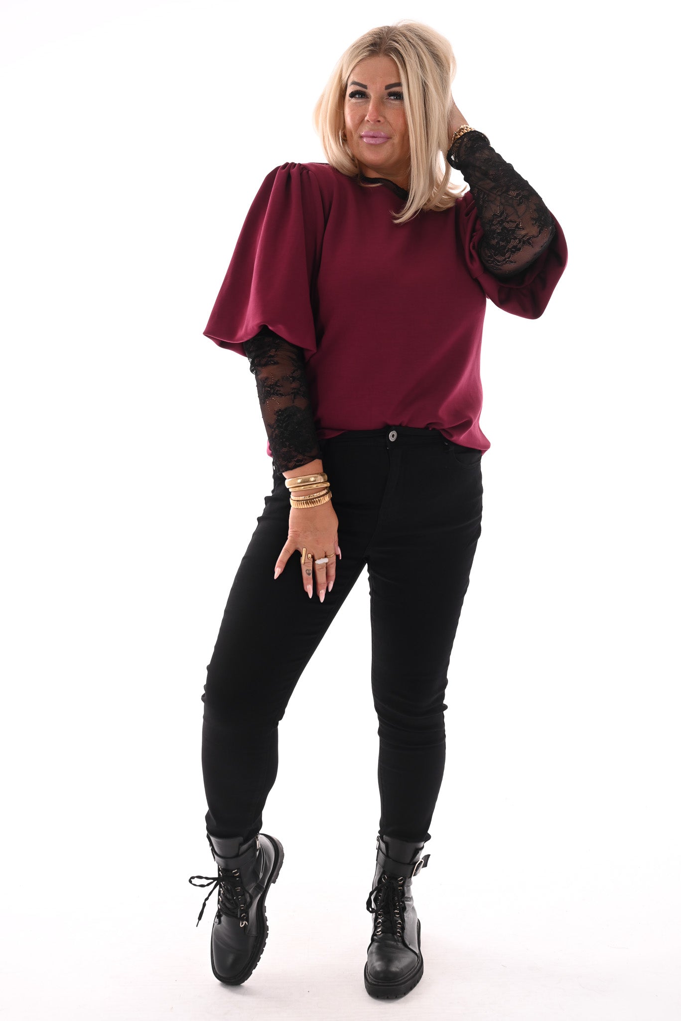 Top pofmouwen bordeaux