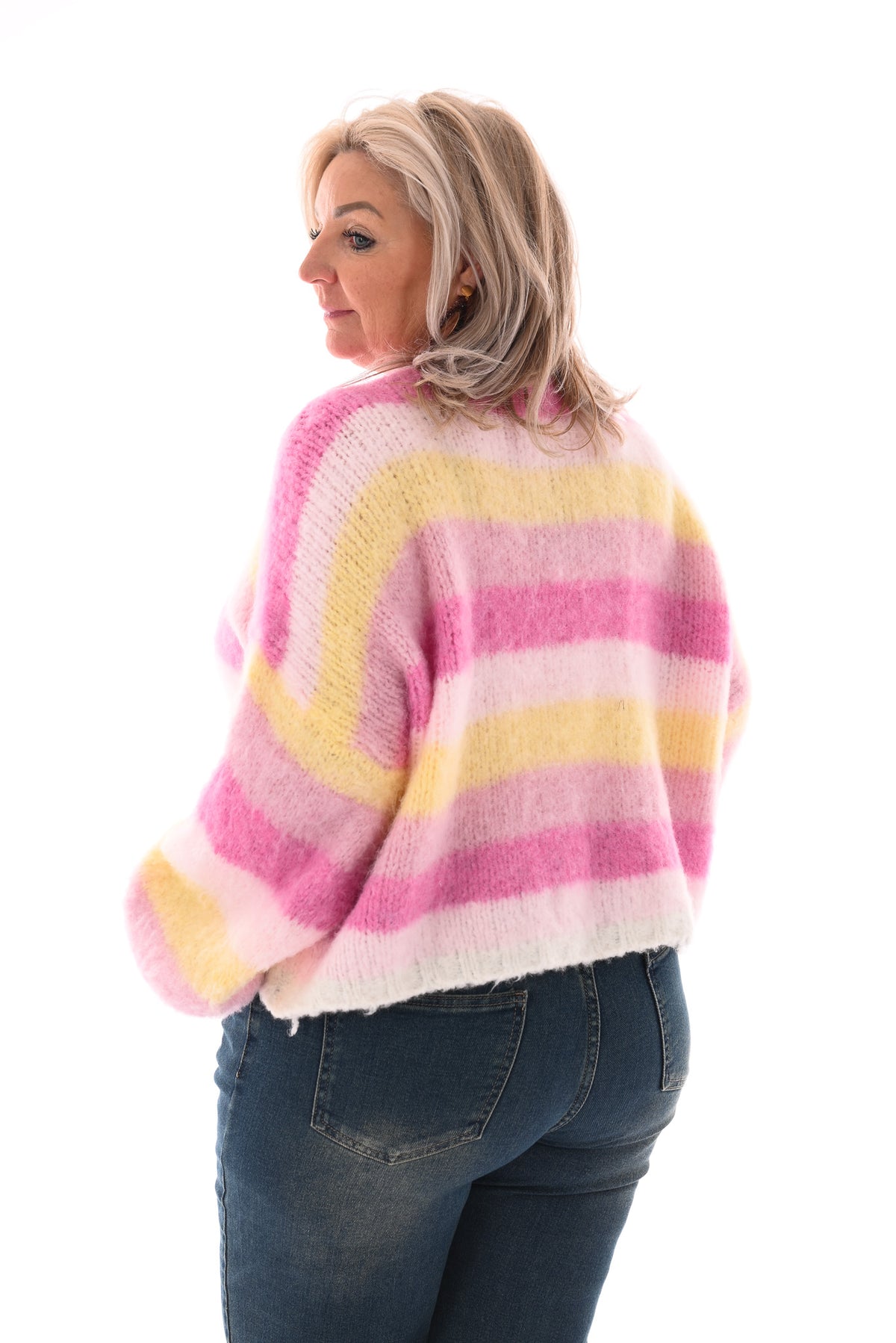 Gestreept vest met brocheknopen lichtgeel/roze