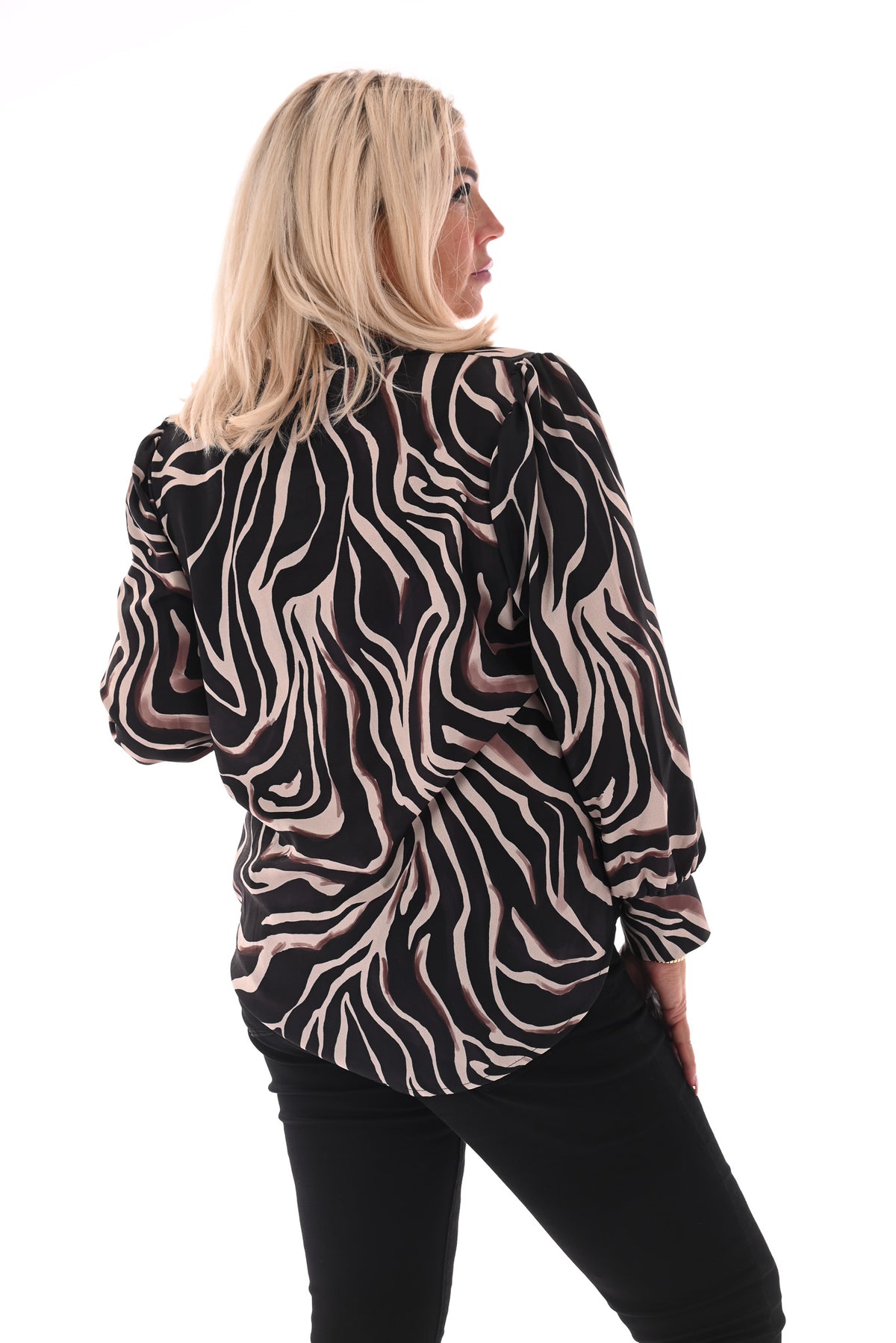 Top v-hals met print strepen zwart