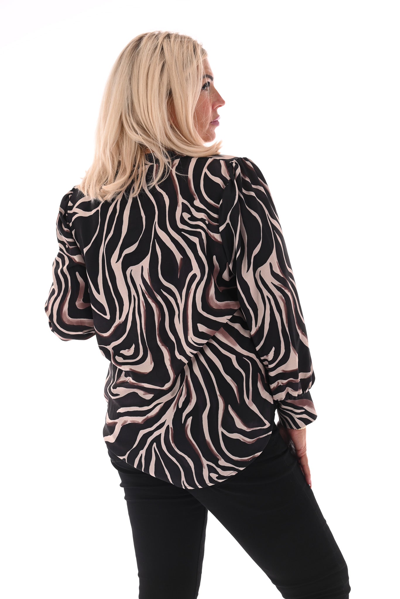Top v-hals met print strepen zwart
