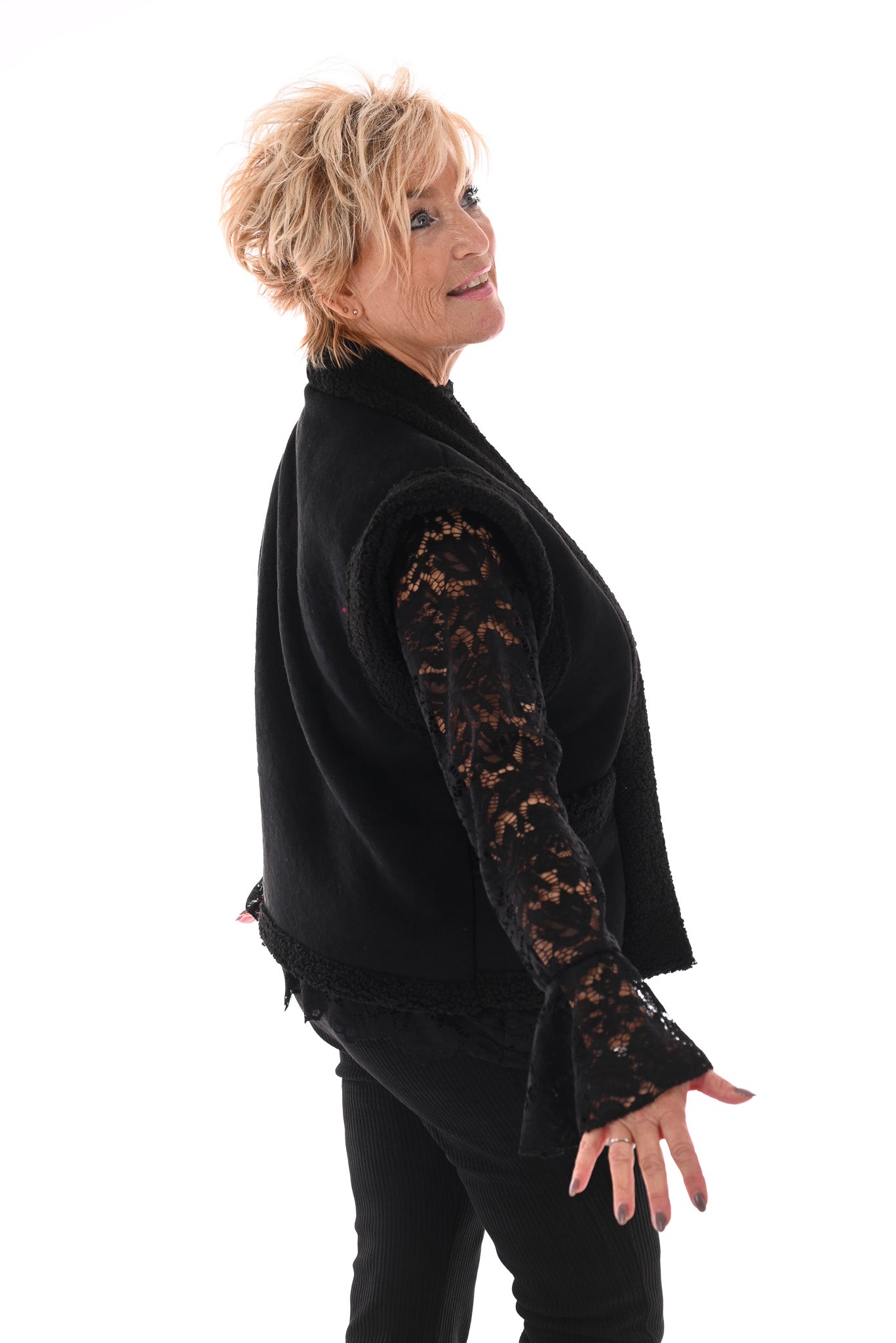 Gilet suede en teddy zwart