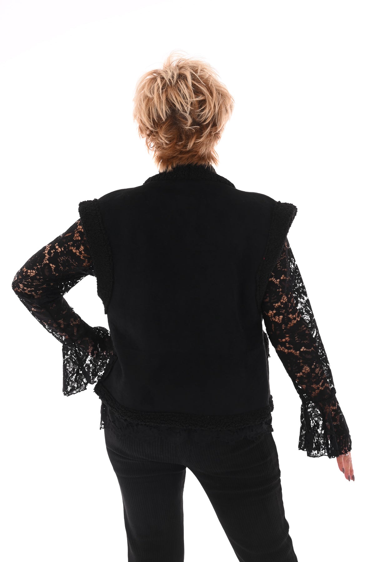 Gilet suede en teddy zwart