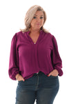 Top lange mouwen v-hals uni magenta